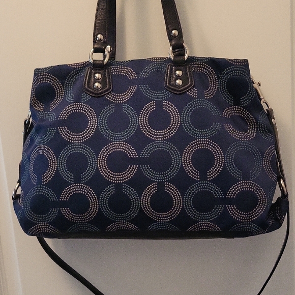 Coach Dark Blue and Tan Signature  Patterned Shoulder Bag Crossbody F20049 - Picture 3 of 14